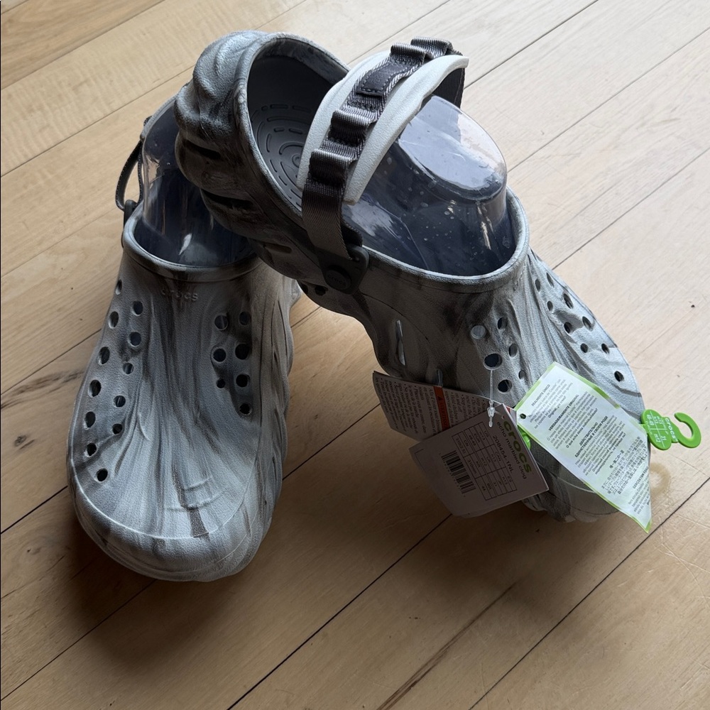 Crocs Echo Clog Marbled Grey‎ White Mens Size 13 Adjustable Turbo Strap NEW - Picture 3 of 16